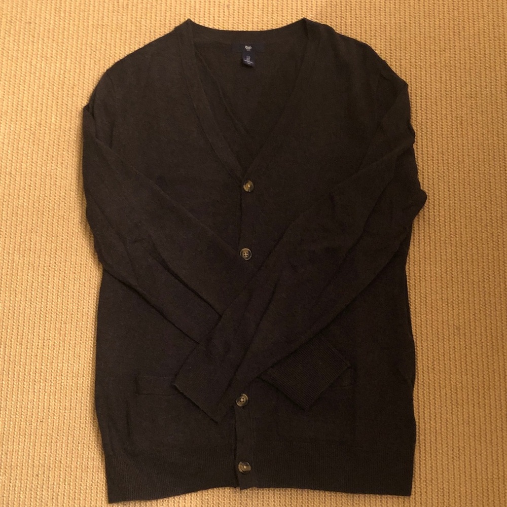 GAP Men's Charcoal Black V-Neck Cardigan Sweater preowned small